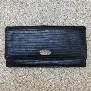VTG PERRY ELLIS America Perry Ellis Wallet Tri Fold Black Leather Card 7" x 3.5"